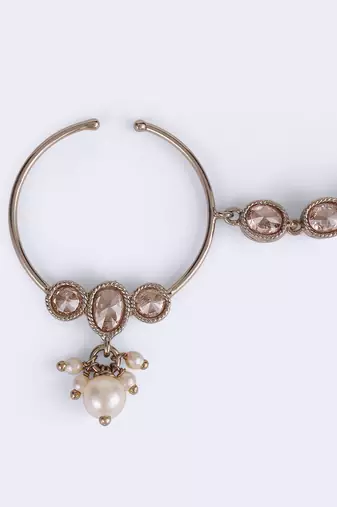 Traditional round shape crystal gold plated nose ring with chain(nathiya)
