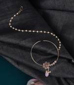 Traditional flower design crystal gold plated nose ring with chain(nathiya)