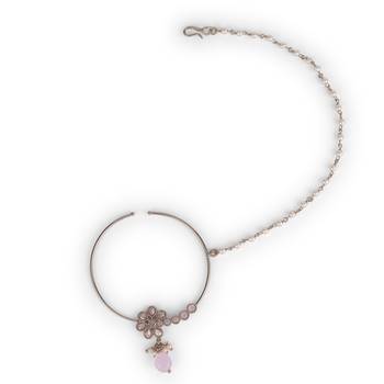 Traditional flower design crystal gold plated nose ring with chain(nathiya) 2