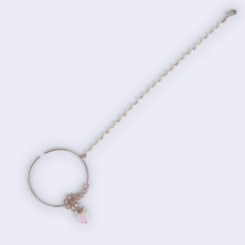 Traditional flower design crystal gold plated nose ring with chain(nathiya) 3