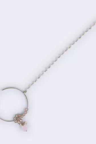 Traditional flower design crystal gold plated nose ring with chain(nathiya)