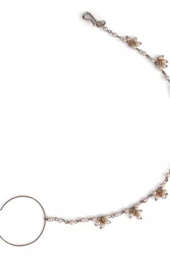 Traditional round shape gold plated nose ring with chain(nathiya) 