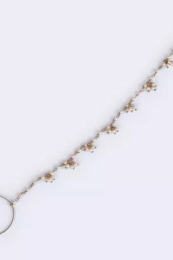 Traditional round shape gold plated nose ring with chain(nathiya) 