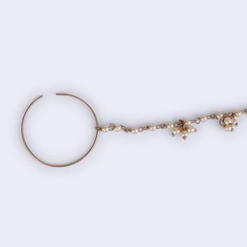 Traditional round shape gold plated nose ring with chain(nathiya)  4
