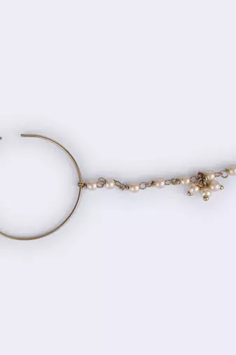 Traditional round shape gold plated nose ring with chain(nathiya) 