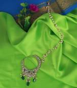 Traditional leaf shape crystal gold plated nose ring with chain(nathiya) 