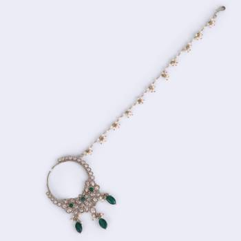 gold plated leaf shape crystal nose ring with chain (nathiya) 3