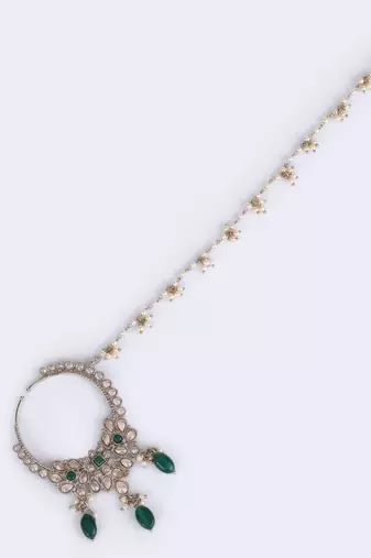 gold plated leaf shape crystal nose ring with chain (nathiya)
