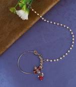 Traditional flower design crystal gold plated nose ring with chain(nathiya)