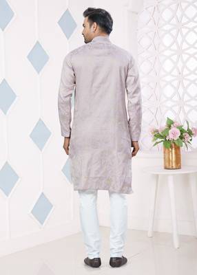 Levender jecquard with pintex work kurta pyjama for mens wear 3
