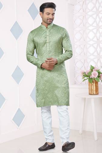 Green jecquard with pintex work kurta pyjama for mens wear