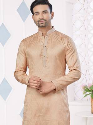 Light Brown jecquard with pintex work kurta pyjama for mens wear 2