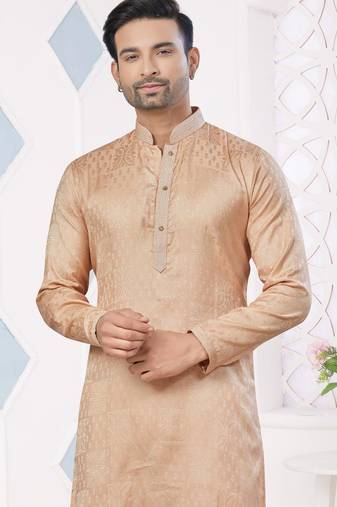 Light Brown jecquard with pintex work kurta pyjama for mens wear