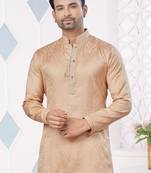 Light Brown jecquard with pintex work kurta pyjama for mens wear