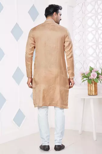 Light Brown jecquard with pintex work kurta pyjama for mens wear