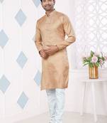 Light Brown jecquard with pintex work kurta pyjama for mens wear