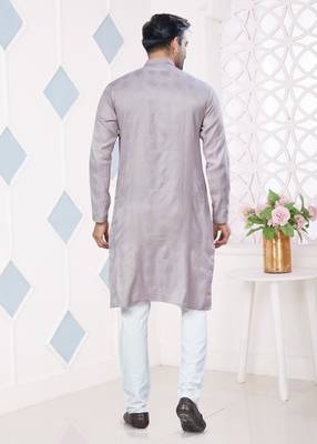 Purple jecquard with pintex work kurta pyjama for mens wear 3