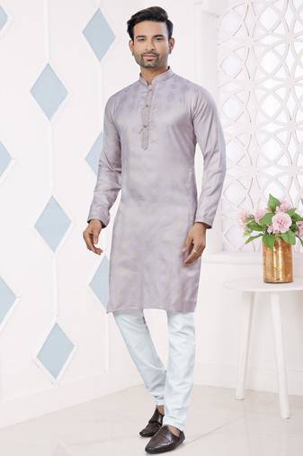 Purple jecquard with pintex work kurta pyjama for mens wear