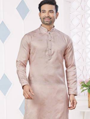 Light peach jecquard with pintex work kurta pyjama for mens wear 2