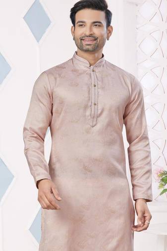 Light peach jecquard with pintex work kurta pyjama for mens wear