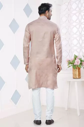 Light peach jecquard with pintex work kurta pyjama for mens wear