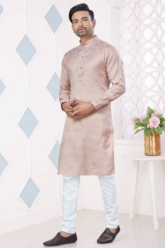 Light peach jecquard with pintex work kurta pyjama for mens wear