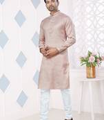 Light peach jecquard with pintex work kurta pyjama for mens wear