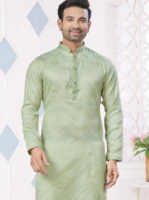 Green jecquard with pintex work kurta pyjama for mens wear 2