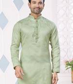 Green jecquard with pintex work kurta pyjama for mens wear