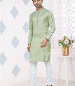 Green jecquard with pintex work kurta pyjama for mens wear
