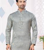 Grey jecquard with pintex work kurta pyjama for mens wear