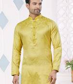 Yellow jecquard with pintex work kurta pyjama for mens wear