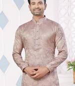 Brown jecquard with pintex work kurta pyjama for mens wear
