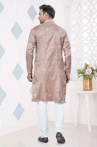 Brown jecquard with pintex work kurta pyjama for mens wear