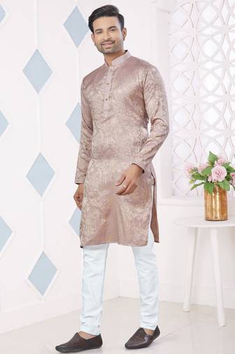 Brown jecquard with pintex work kurta pyjama for mens wear