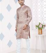 Brown jecquard with pintex work kurta pyjama for mens wear