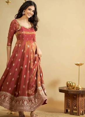 Dual Tone Dark orange EMBROIDERY PARTY WEAR SUIT SET  1