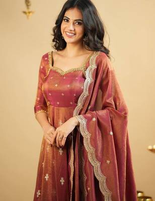 Dual Tone Dark orange EMBROIDERY PARTY WEAR SUIT SET  3