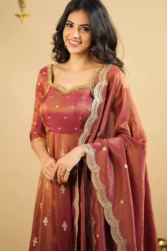 Dual Tone Dark orange EMBROIDERY PARTY WEAR SUIT SET 