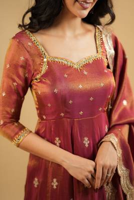 Dual Tone Dark orange EMBROIDERY PARTY WEAR SUIT SET  5