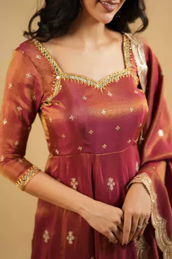 Dual Tone Dark orange EMBROIDERY PARTY WEAR SUIT SET 