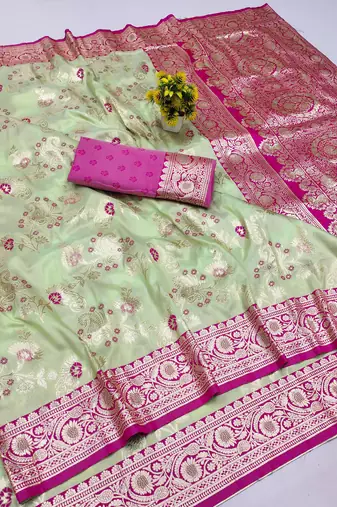 Pista Art Silk saree with blouse
