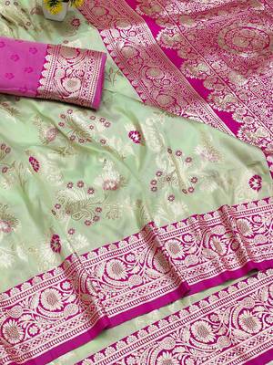 Pista Art silk blend saree with blouse 3