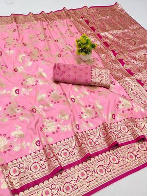 Pink banarasi Art Silk kanjivaram Art Silk saree with blouse 1