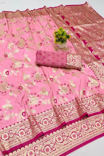 Pink banarasi Art Silk kanjivaram Art Silk saree with blouse