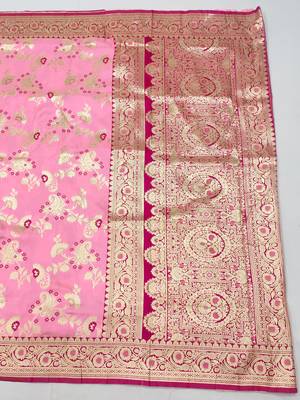 Pink banarasi Art Silk kanjivaram Art Silk saree with blouse 2
