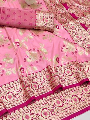Pink banarasi Art Silk kanjivaram Art Silk saree with blouse 3