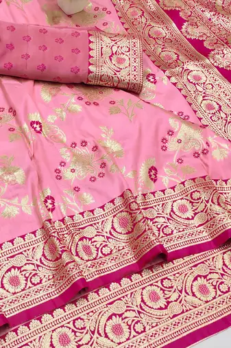 Pink banarasi Art silk blend kanjivaram Art silk blend saree with blouse