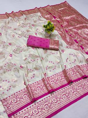 Cream Art silk blend saree with blouse 1