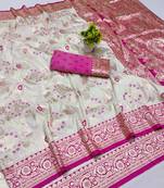 Cream banarasi Art Silk saree with blouse